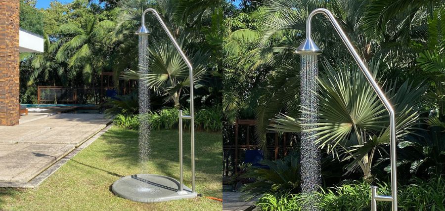 chuveiro de inox para deck de jardim