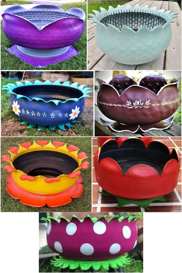 ideias criativas jardim com pneus