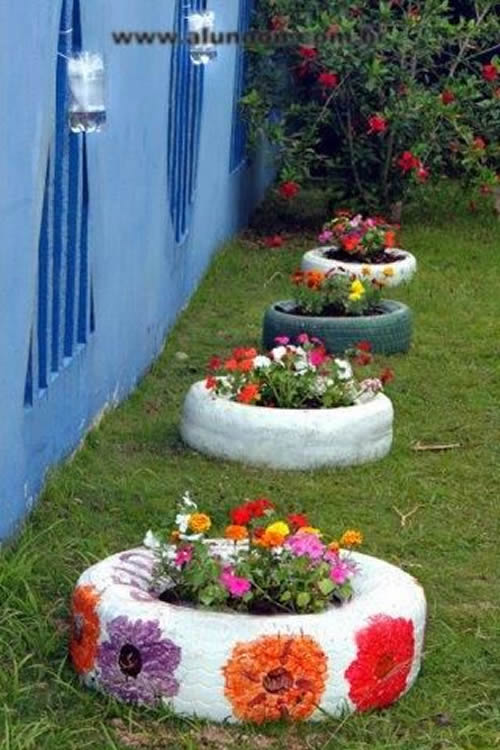 como pintar pneus para jardim