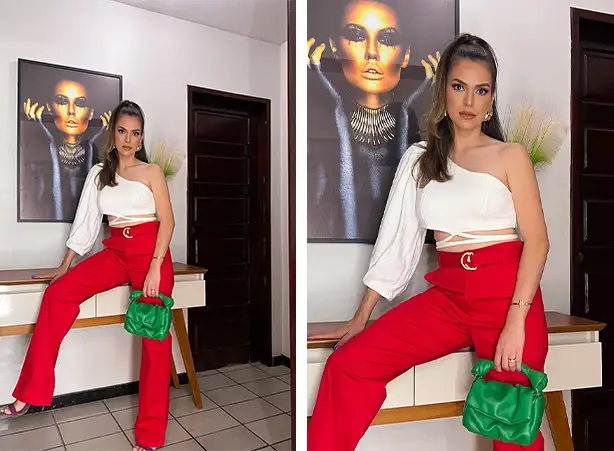 look com calca vermelha