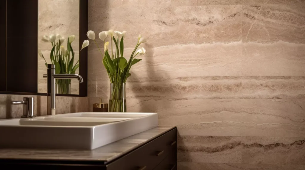 marmore travertino no banheiro rustico