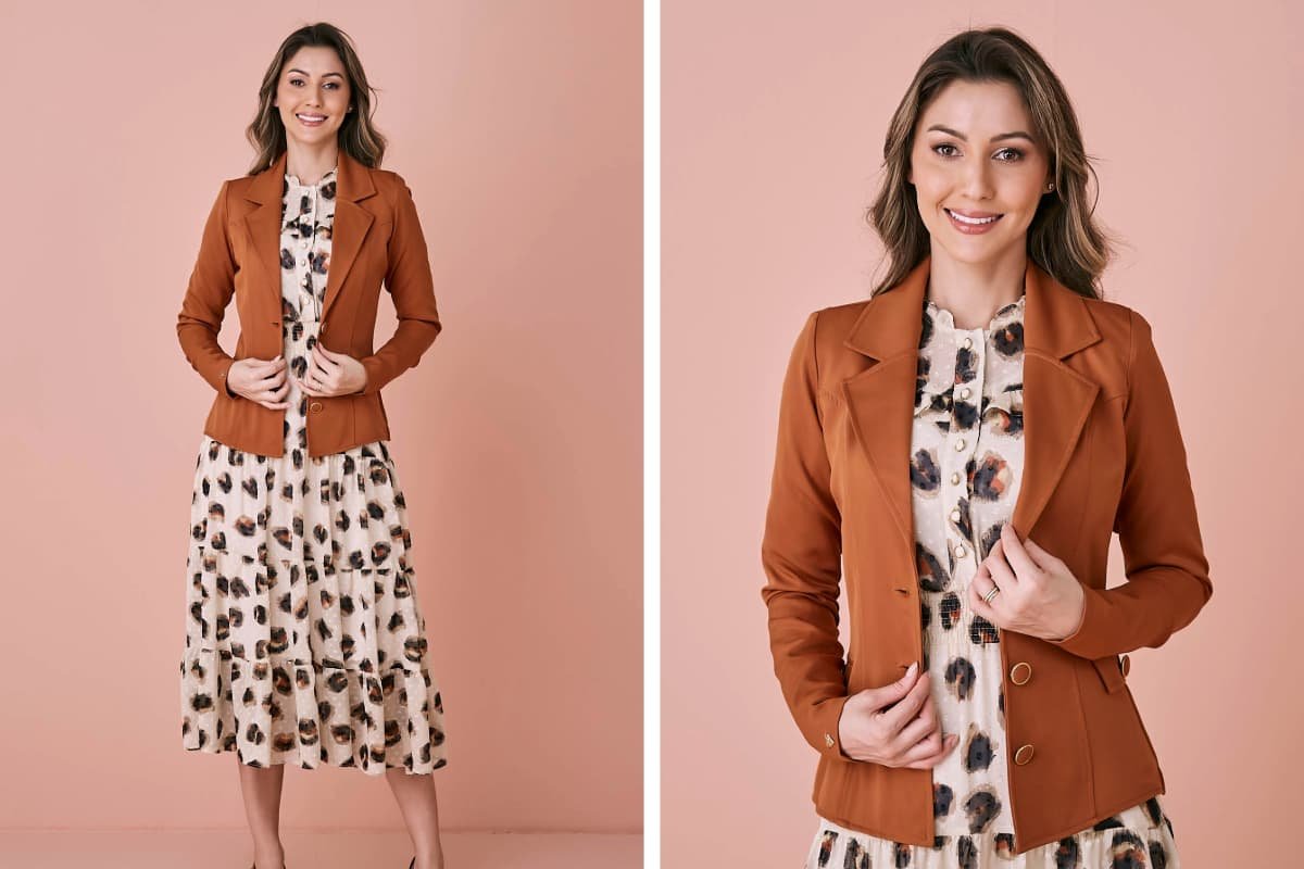 melhor cor de blazer para combinar com vestidos estampados no trabalho