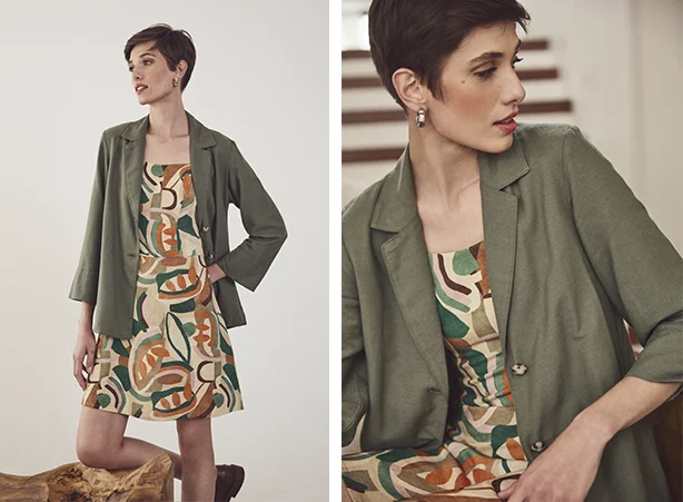 erros ao combinar blazer com vestido estampado no escritório