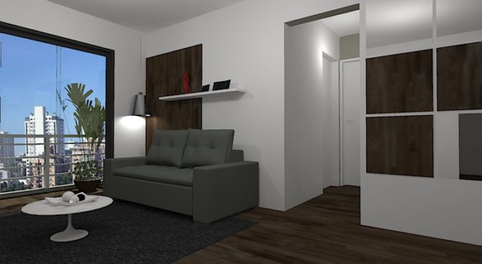 Decoração de Sala de Estar: Sofá Claro e Parede Escura