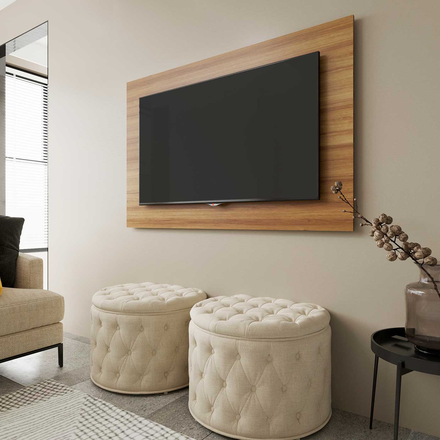 painel de tv com nichos para sala pequena