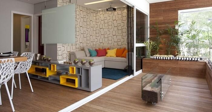 papel de parede com textura de linho para sala de estar