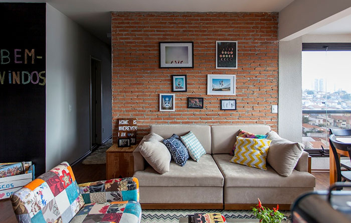 ideias de parede de tijolinho para sala pequena