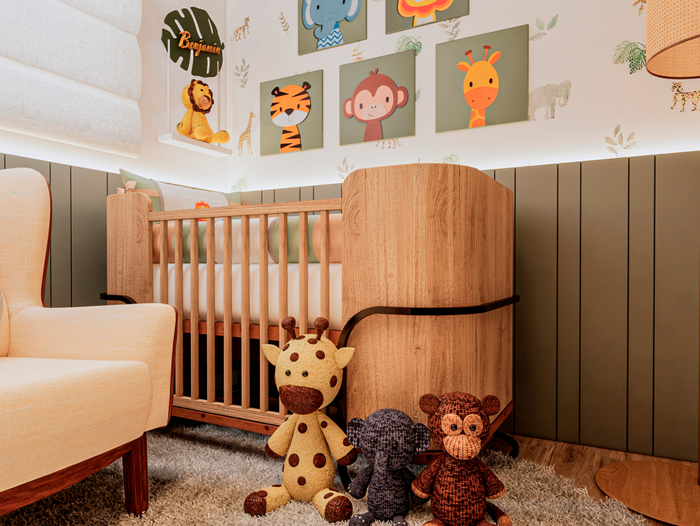 quarto de bebê temático (safári, floral)