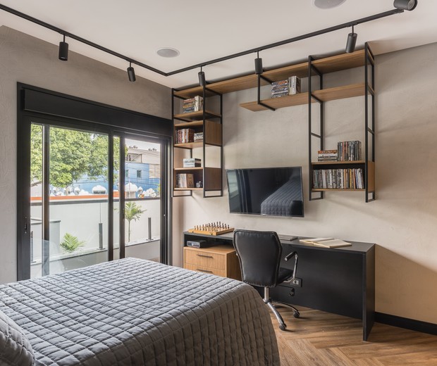 ideias de decoração quarto casal com escritorio