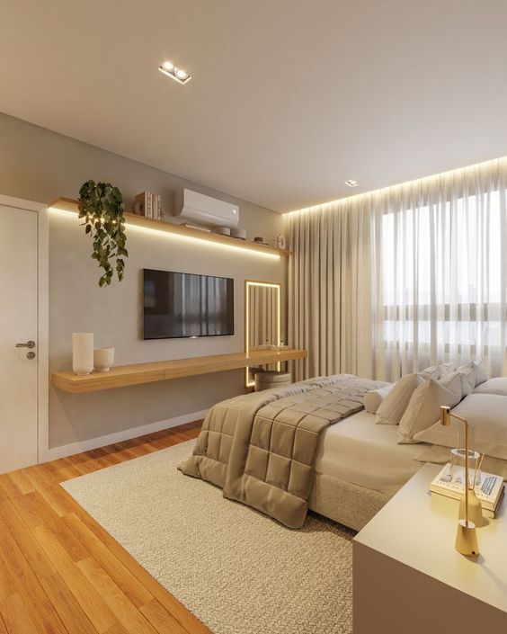 quarto de casal planejado com iluminação led