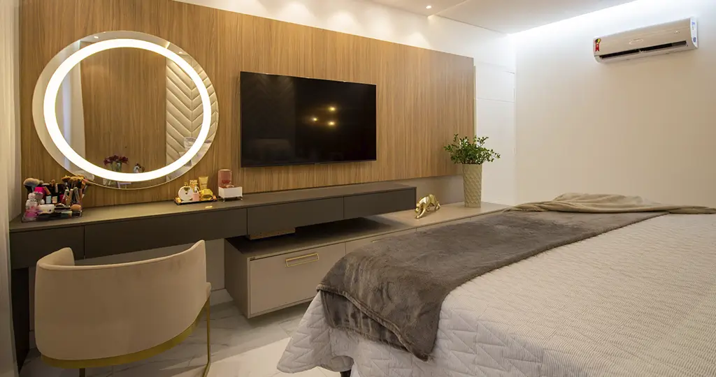 quarto de casal planejado com bancada