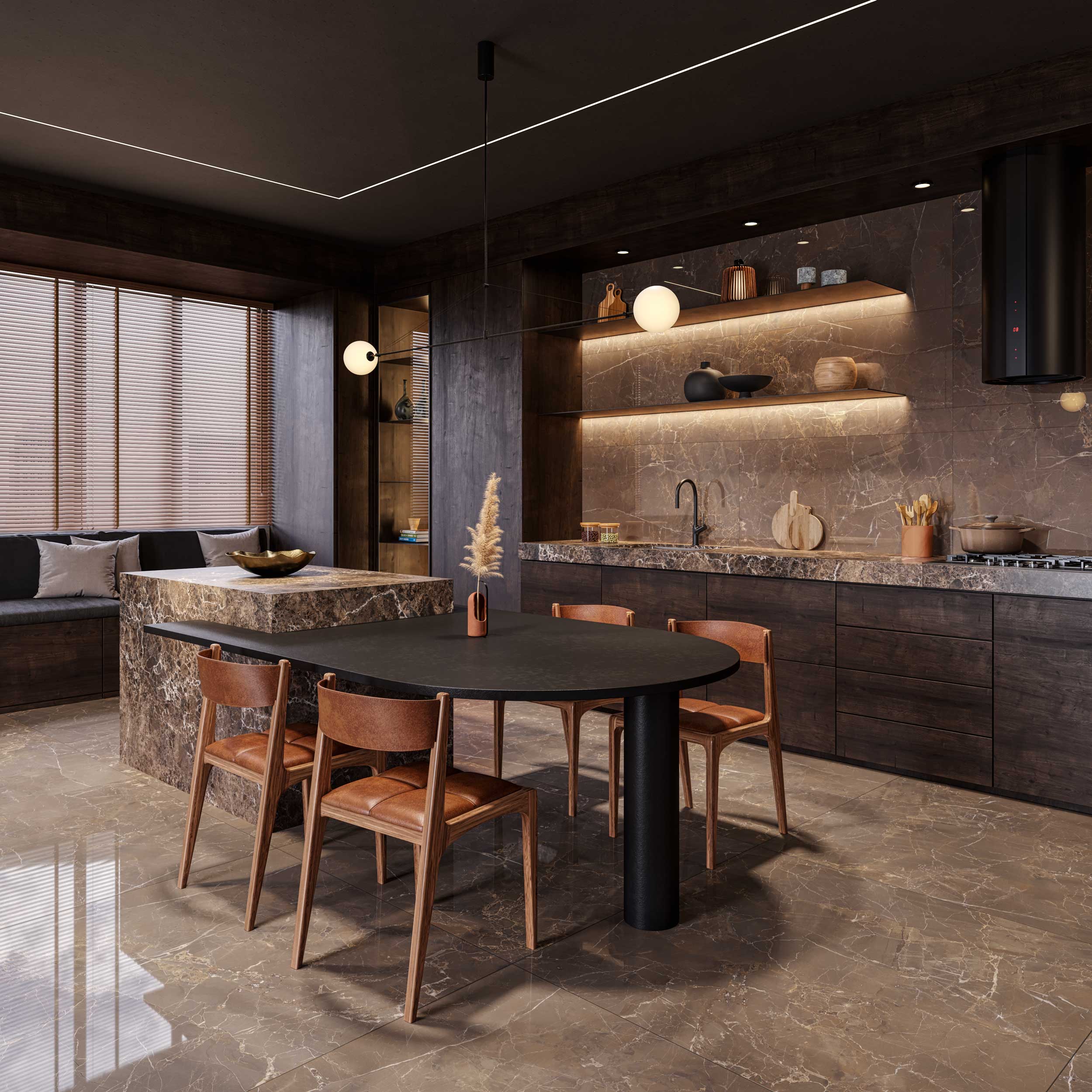 revestimento cozinha moderna com bancada de madeira