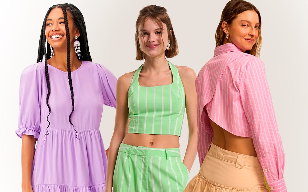 ideias de looks com roupas rosa e azul pastel