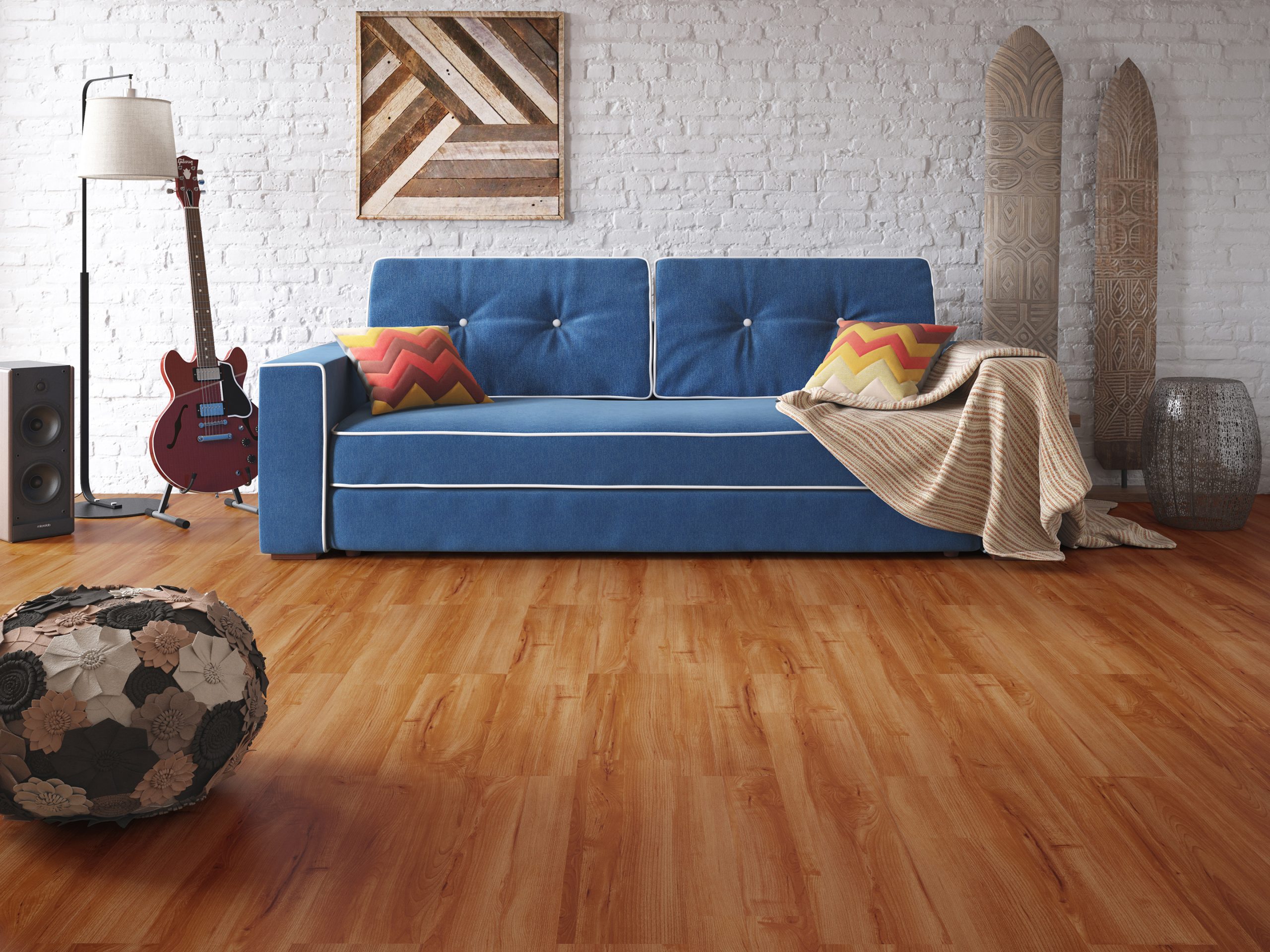 sala de estar com piso de madeira