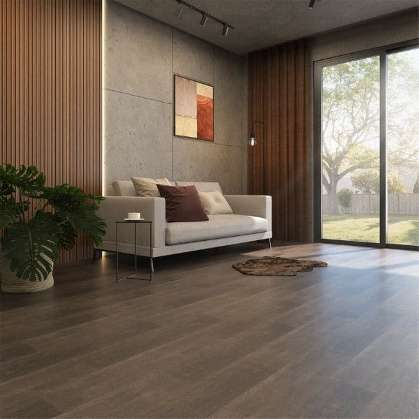 sala de estar com piso de madeira