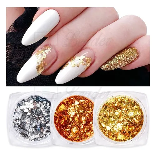 unhas decoradas com folha de ouro